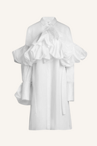 Gathered Tie-Neck Shirt Dress