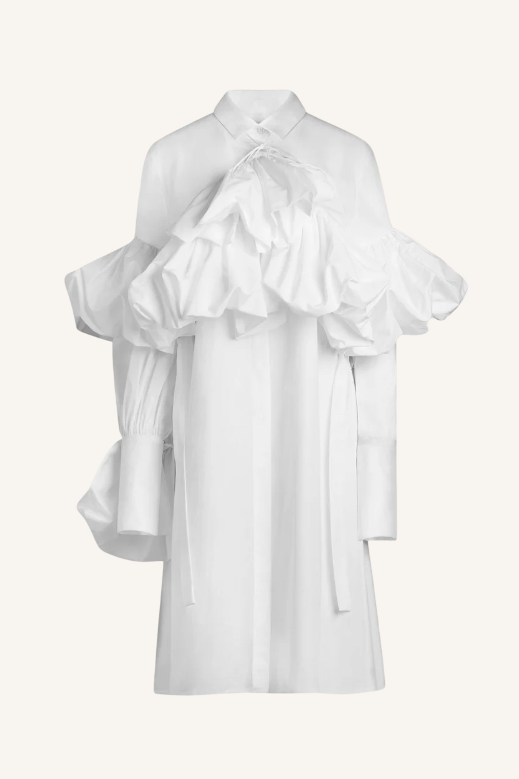 Gathered Tie Neck Shirt Dress