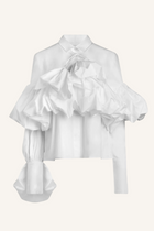 Gathered Tie-Neck Shirt