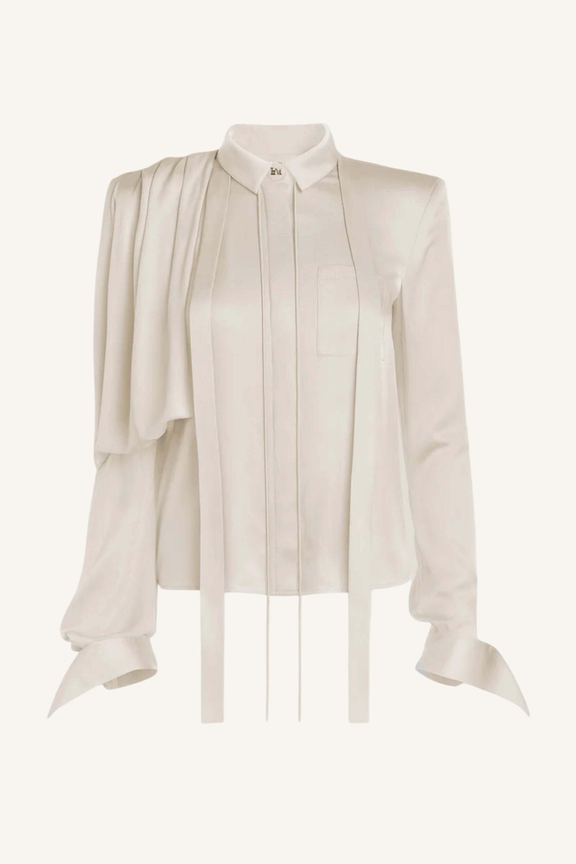 Draped Shoulder Tie-Neck Shirt
