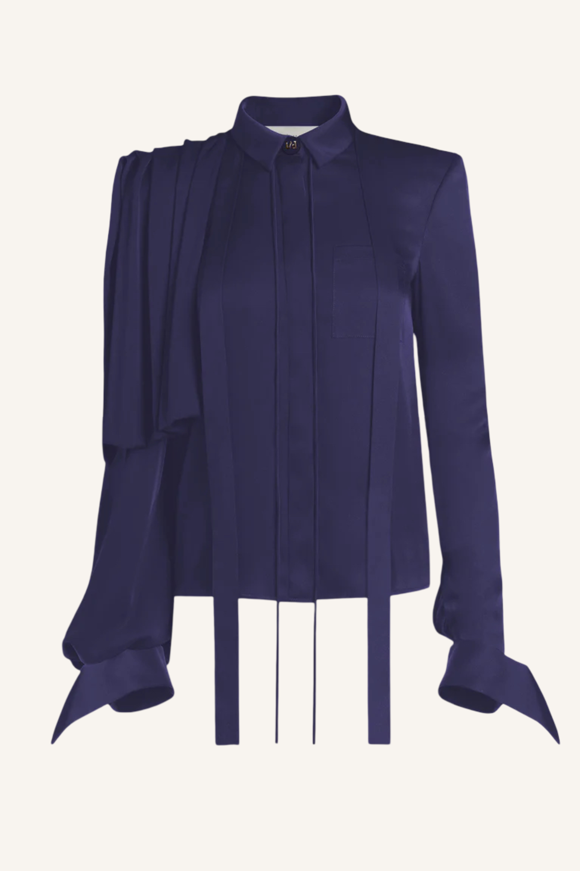 Draped Shoulder Tie-Neck Shirt