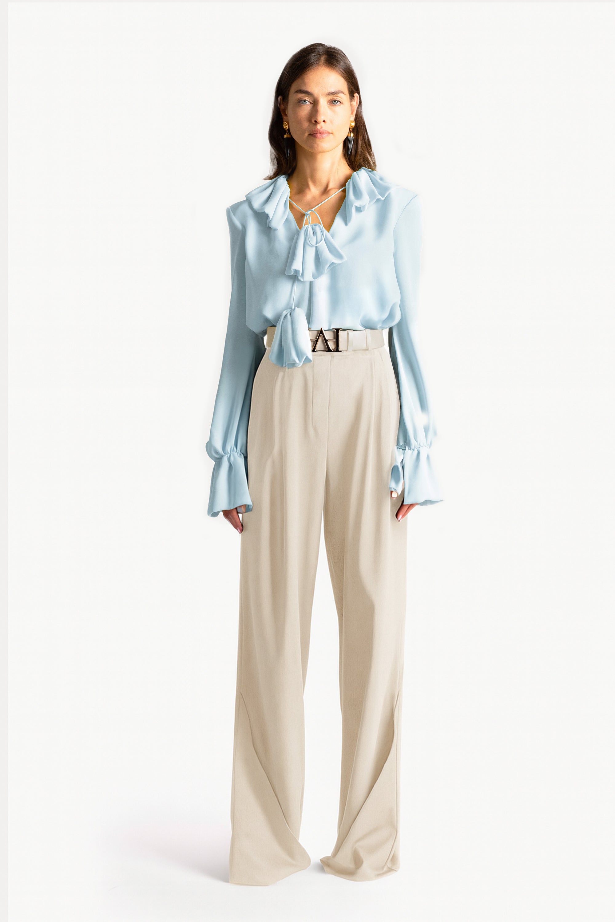 Fold Over Hem Wide-Leg Pants
