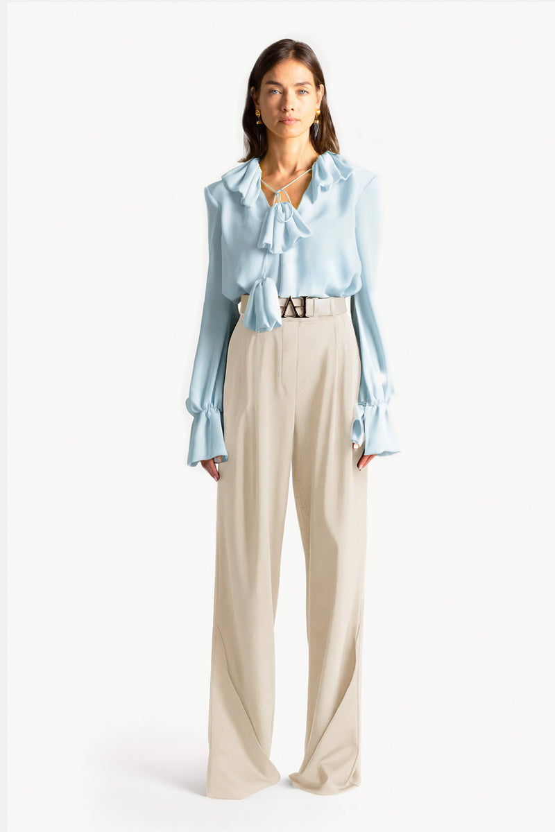 Fold Over Hem Wide-Leg Pants