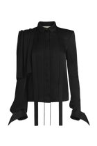Draped Shoulder Tie-Neck Shirt