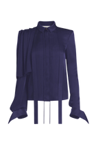 Draped Shoulder Tie-Neck Shirt