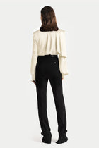 Asymmetric Draped Shoulder Tie-Neck Shirt