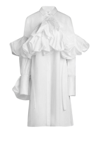 Gathered Tie-Neck Shirt Dress