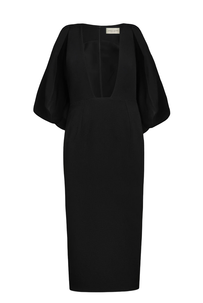 Plunge Neck Midi Dress