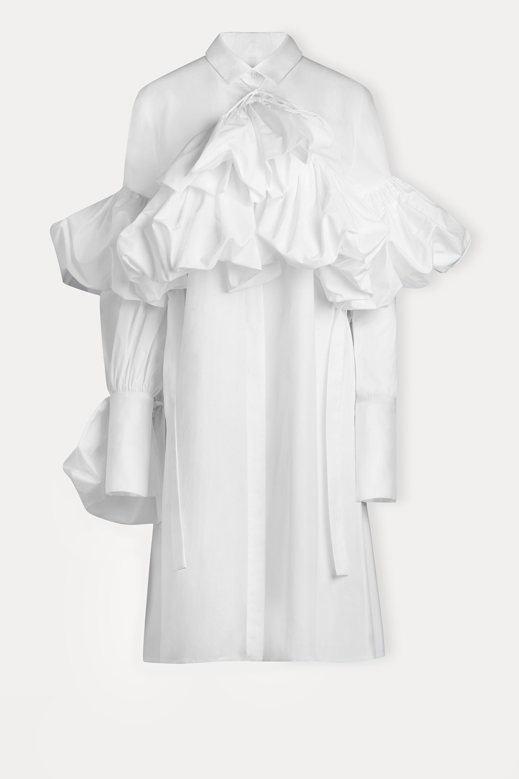 Gathered Tie-Neck Shirt Dress