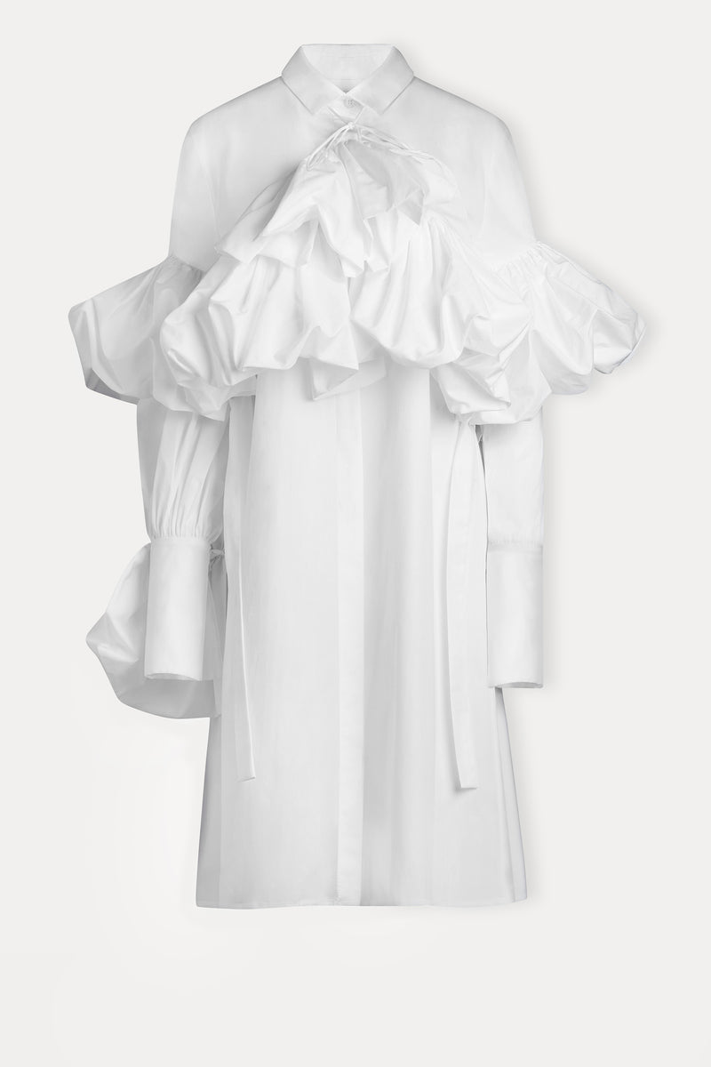 Gathered Tie-Neck Shirt Dress