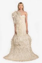 Asymmetric Raffia Gown