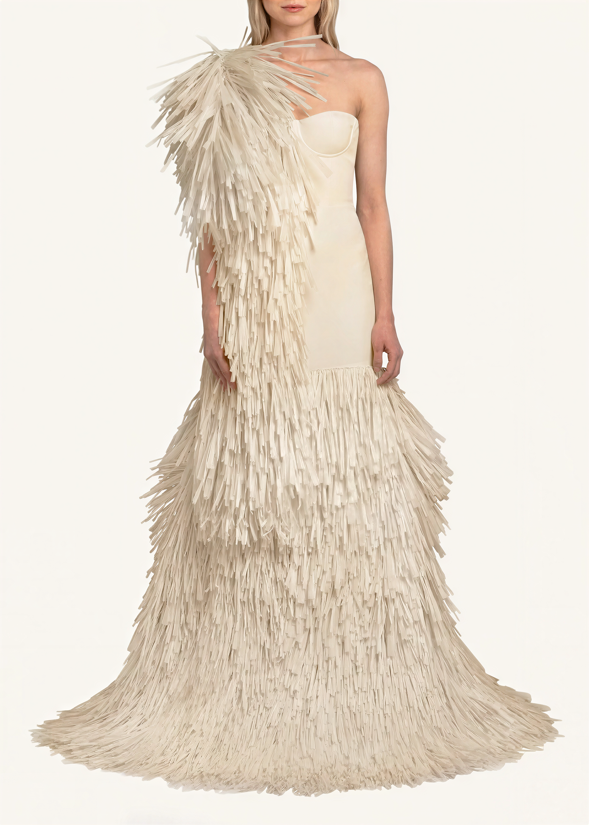 Asymmetric Raffia Gown