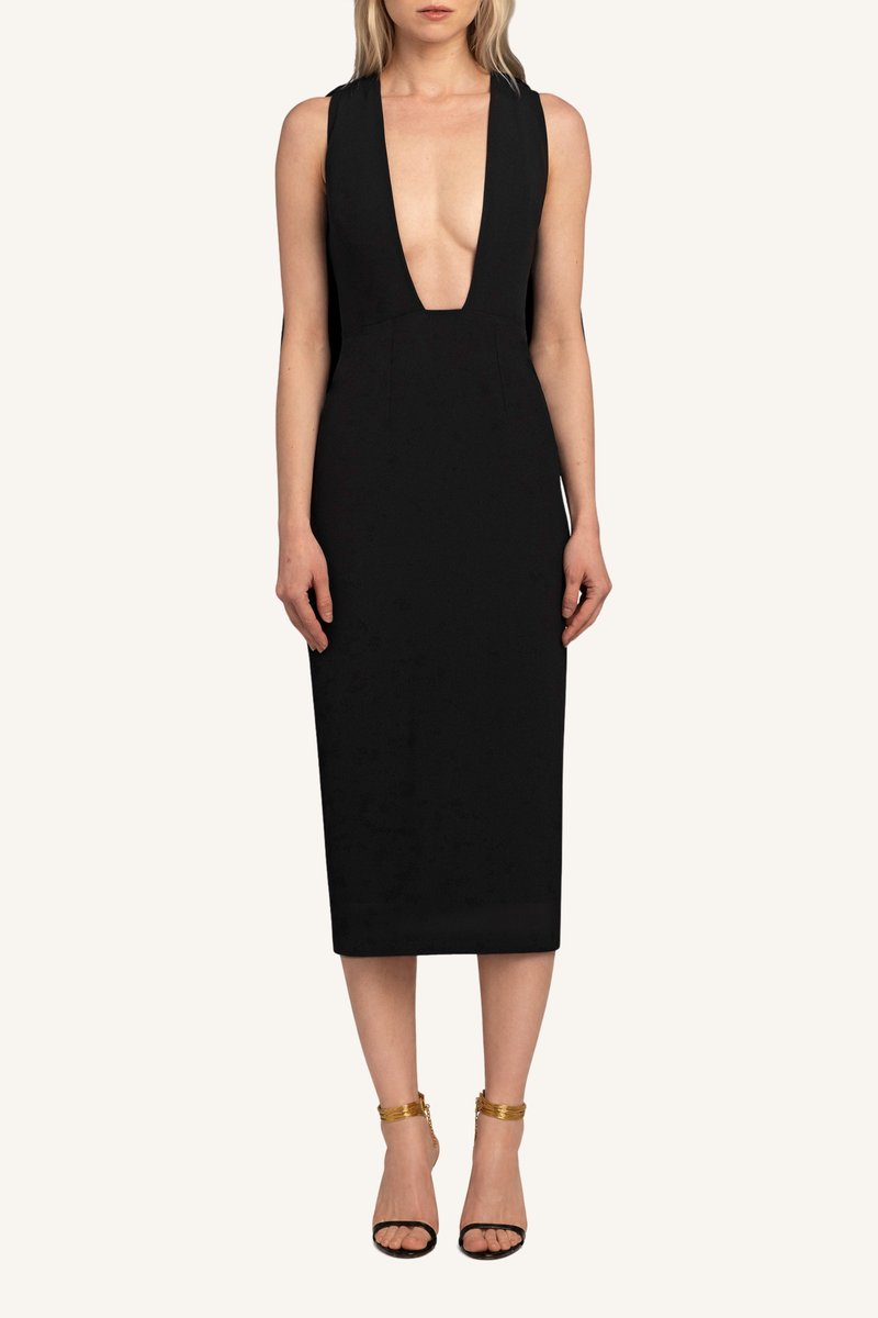 Plunge Neck Midi Dress