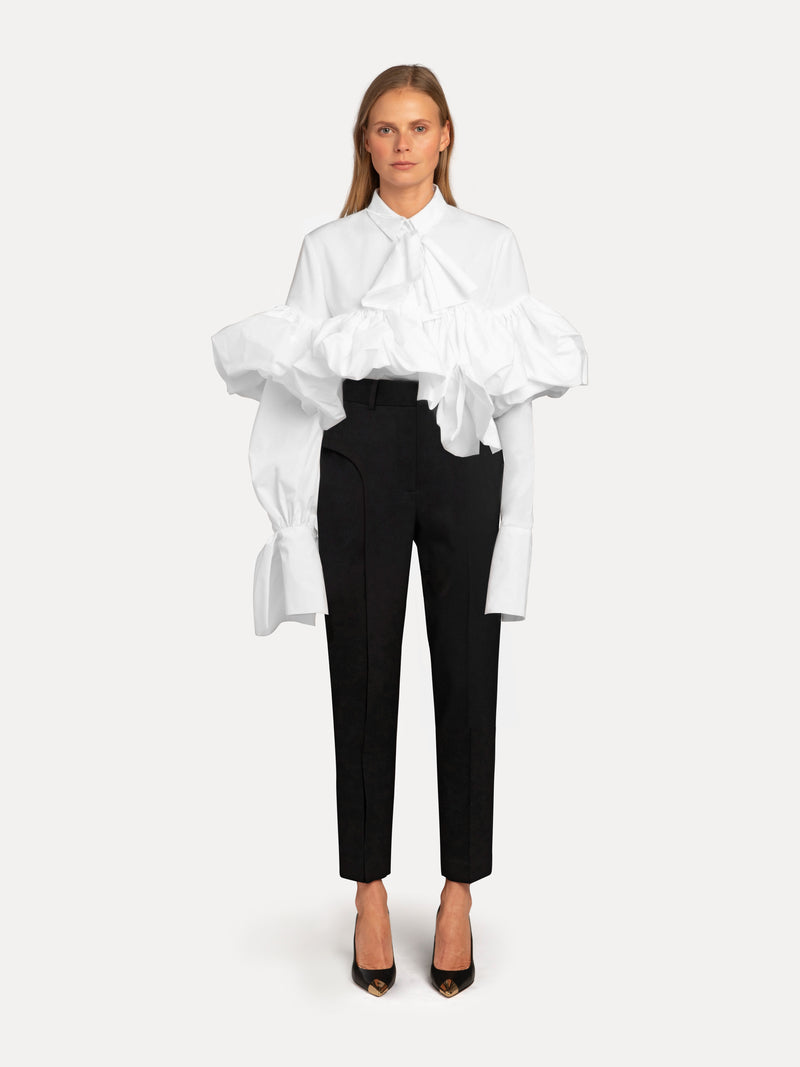 Gathered Tie-Neck Shirt