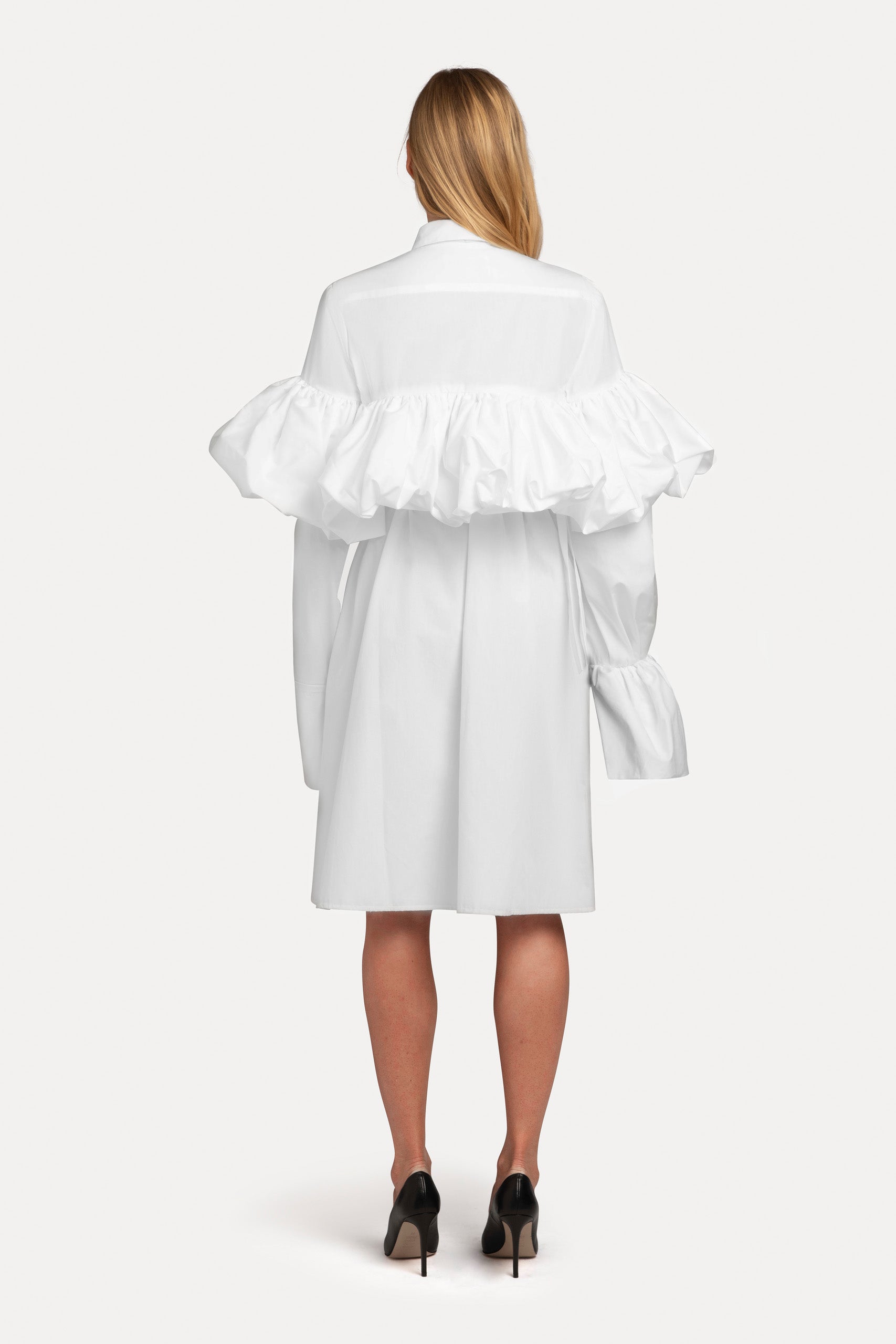 Gathered Tie-Neck Shirt Dress