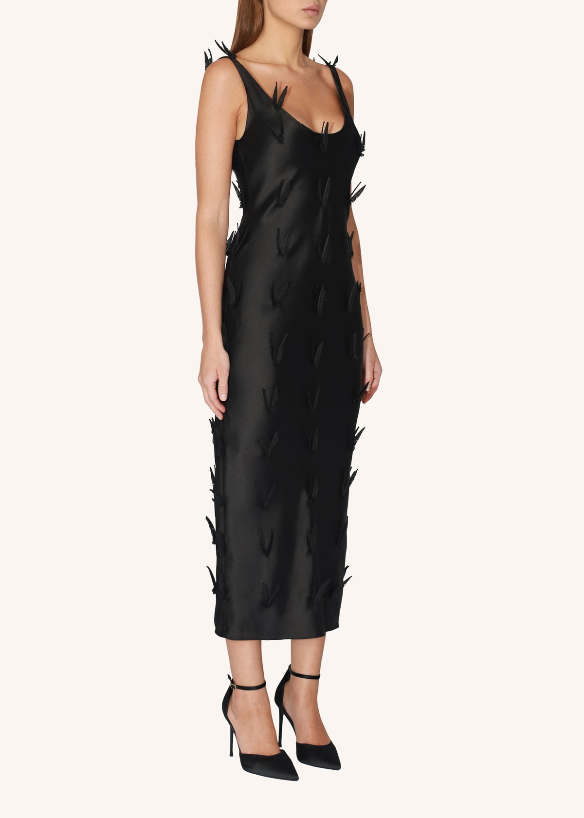 Zipper Feather Midi Dress