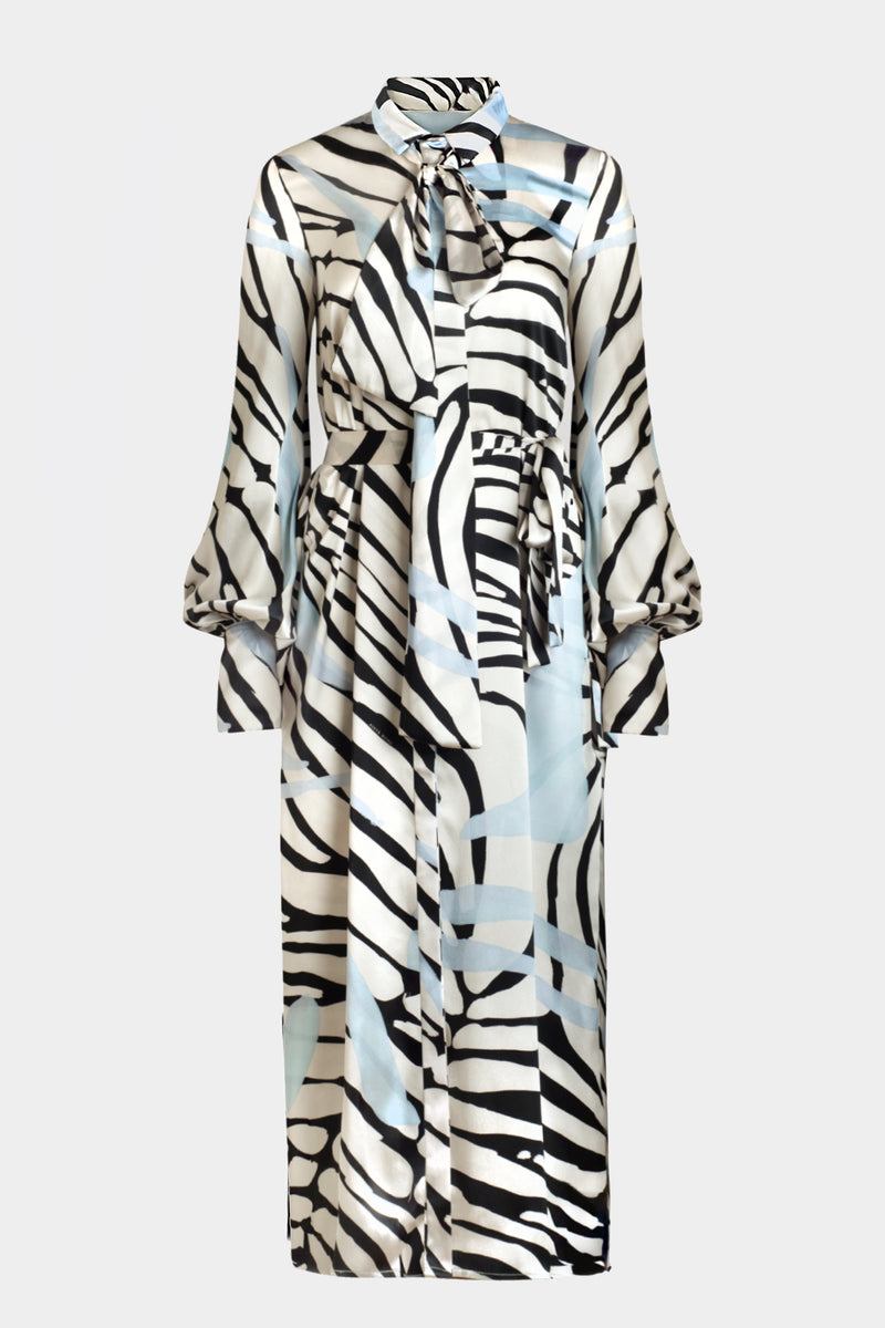 Printed Tie-Neck Shirt Dress