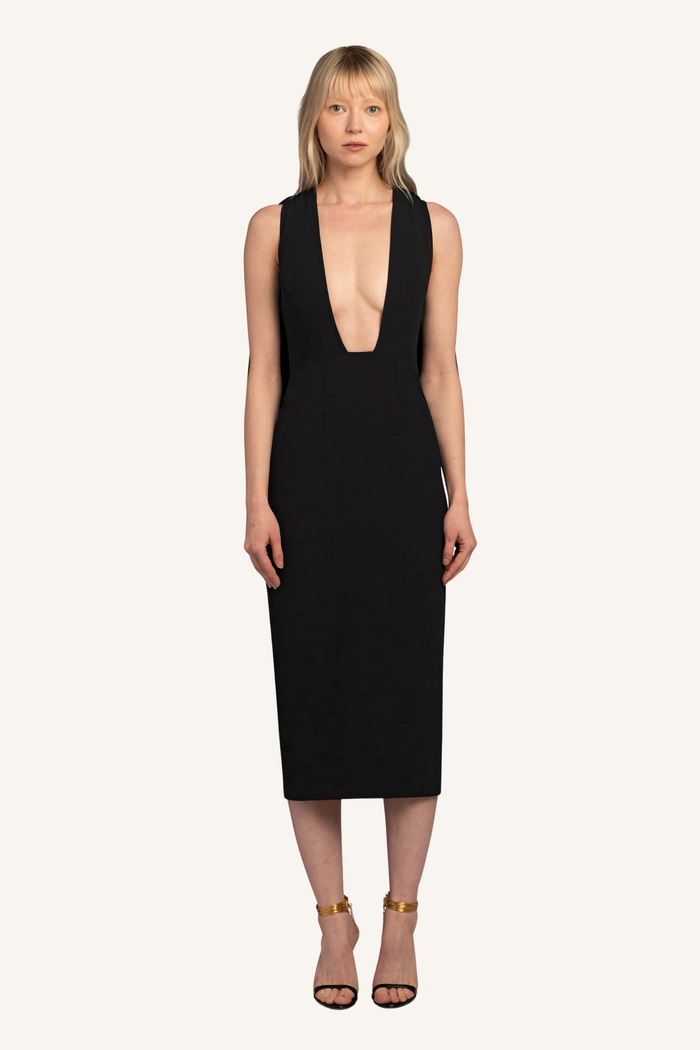 Plunge Neck Midi Dress