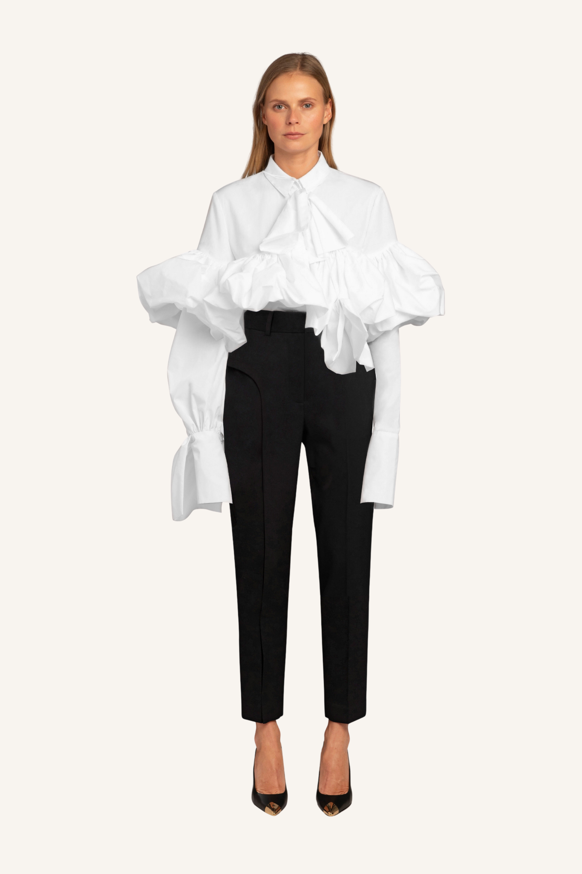 Gathered Tie-Neck Shirt