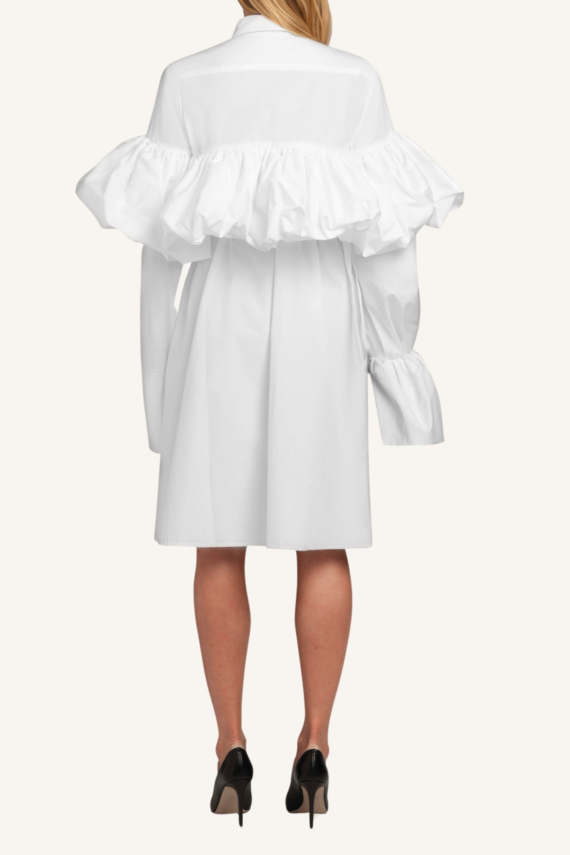 Gathered Tie-Neck Shirt Dress