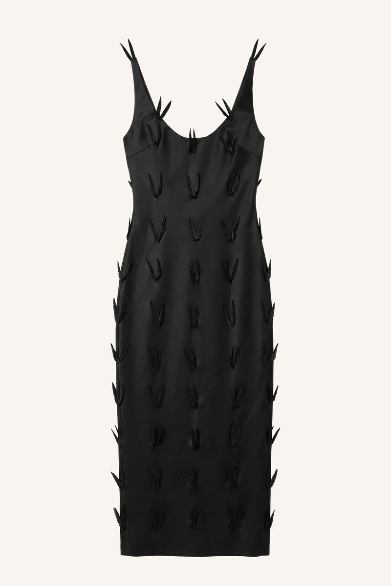 Zipper Feather Midi Dress