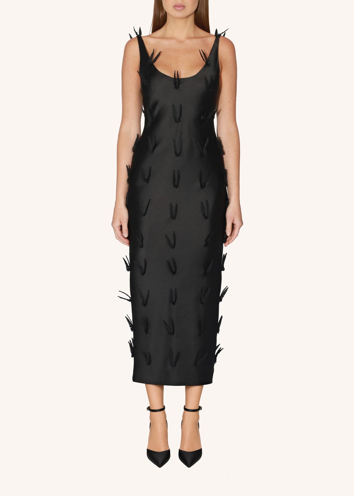Zipper Feather Midi Dress