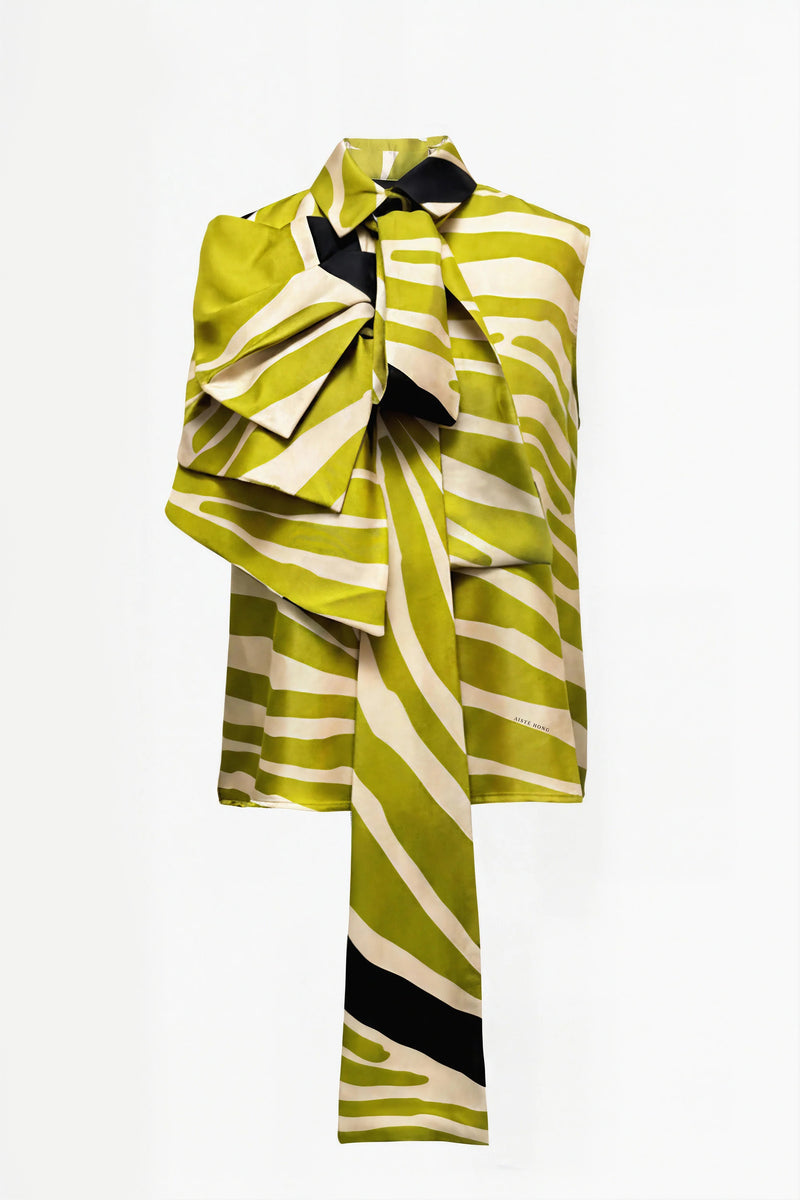 Printed Ruffle Tie-Neck Top