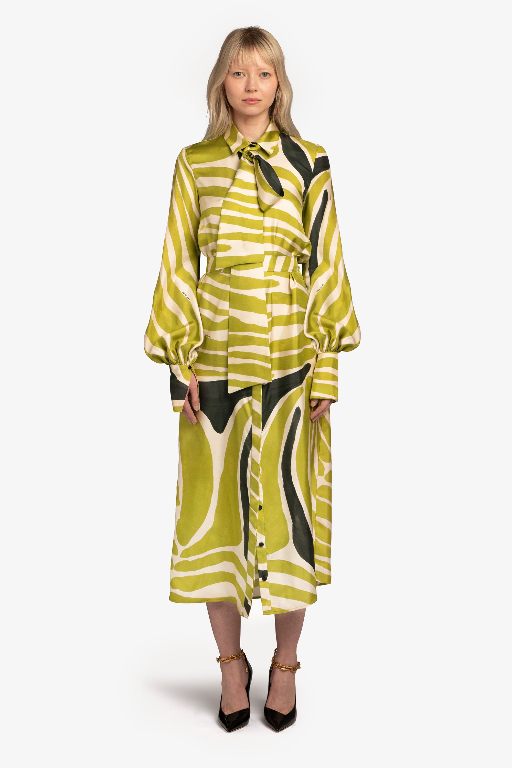 Printed Tie-Neck Shirt Dress