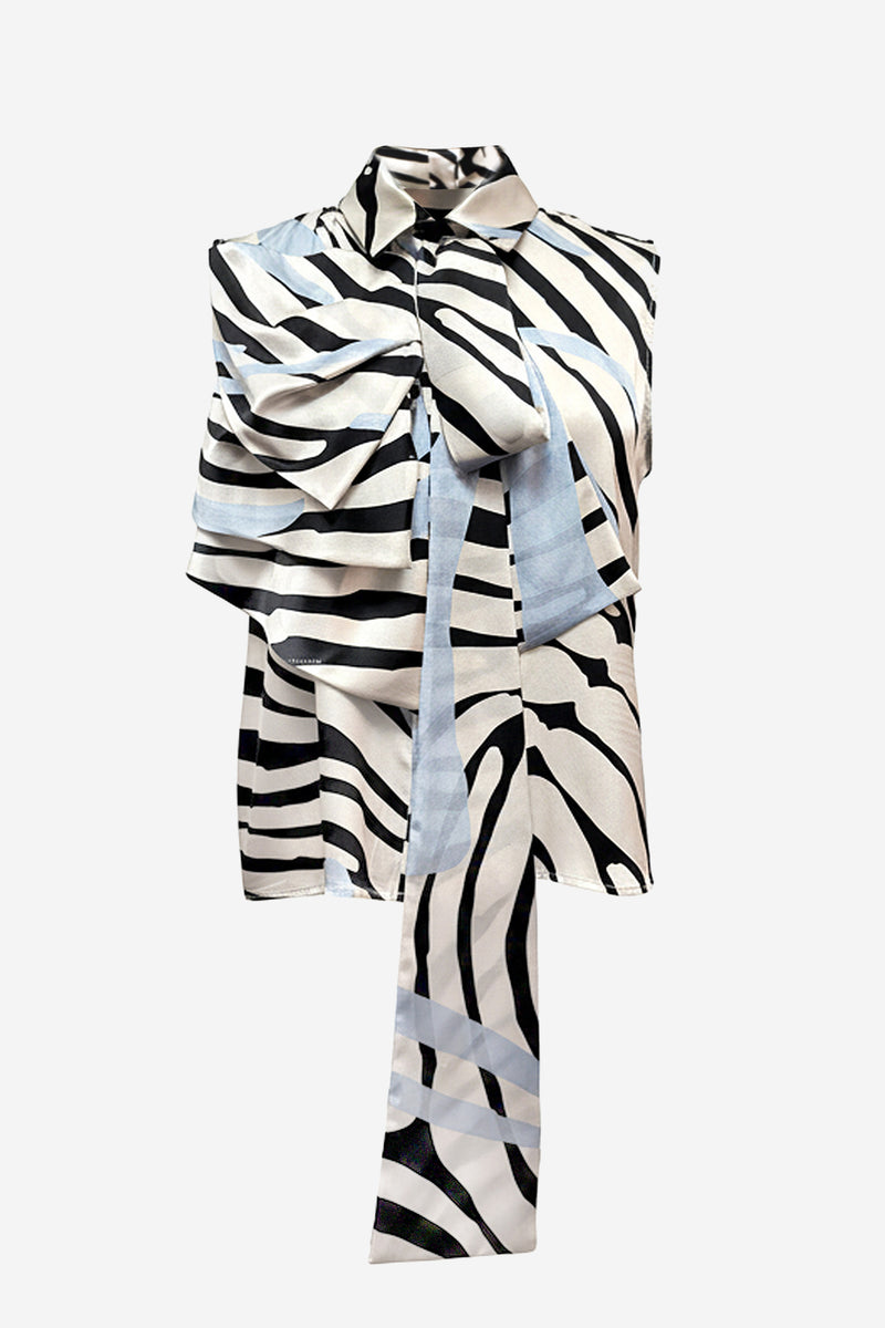 Printed Ruffle Tie-Neck Top