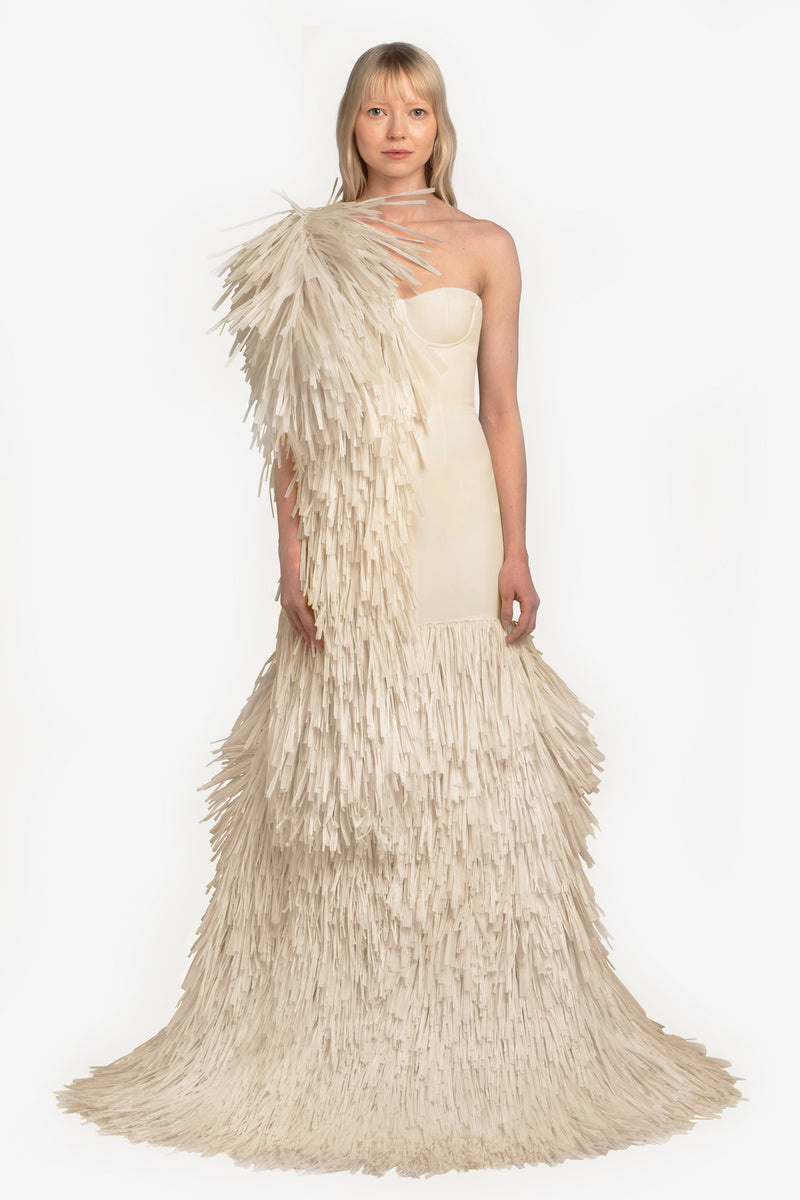 Asymmetric Raffia Gown