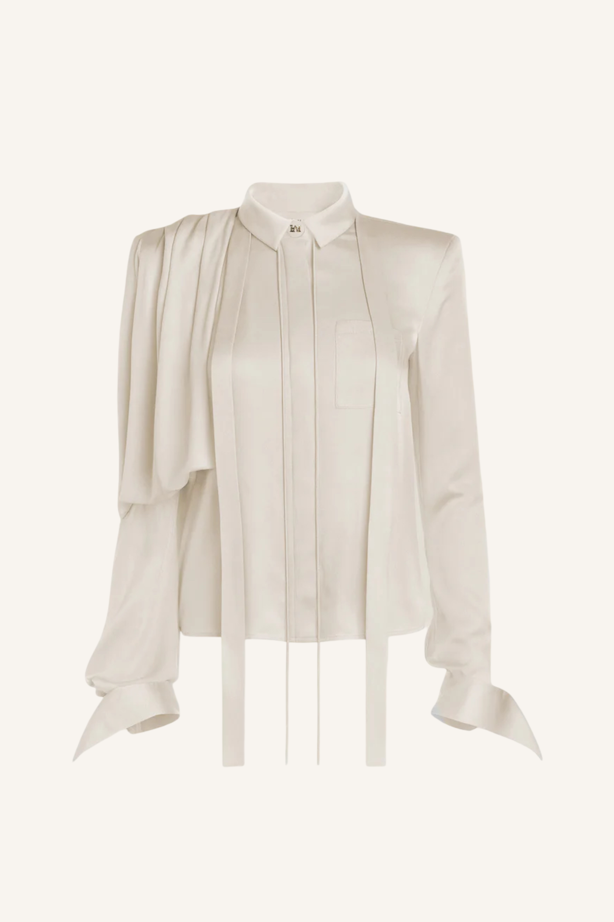 Draped Shoulder Tie-Neck Shirt