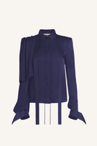 Draped Shoulder Tie-Neck Shirt