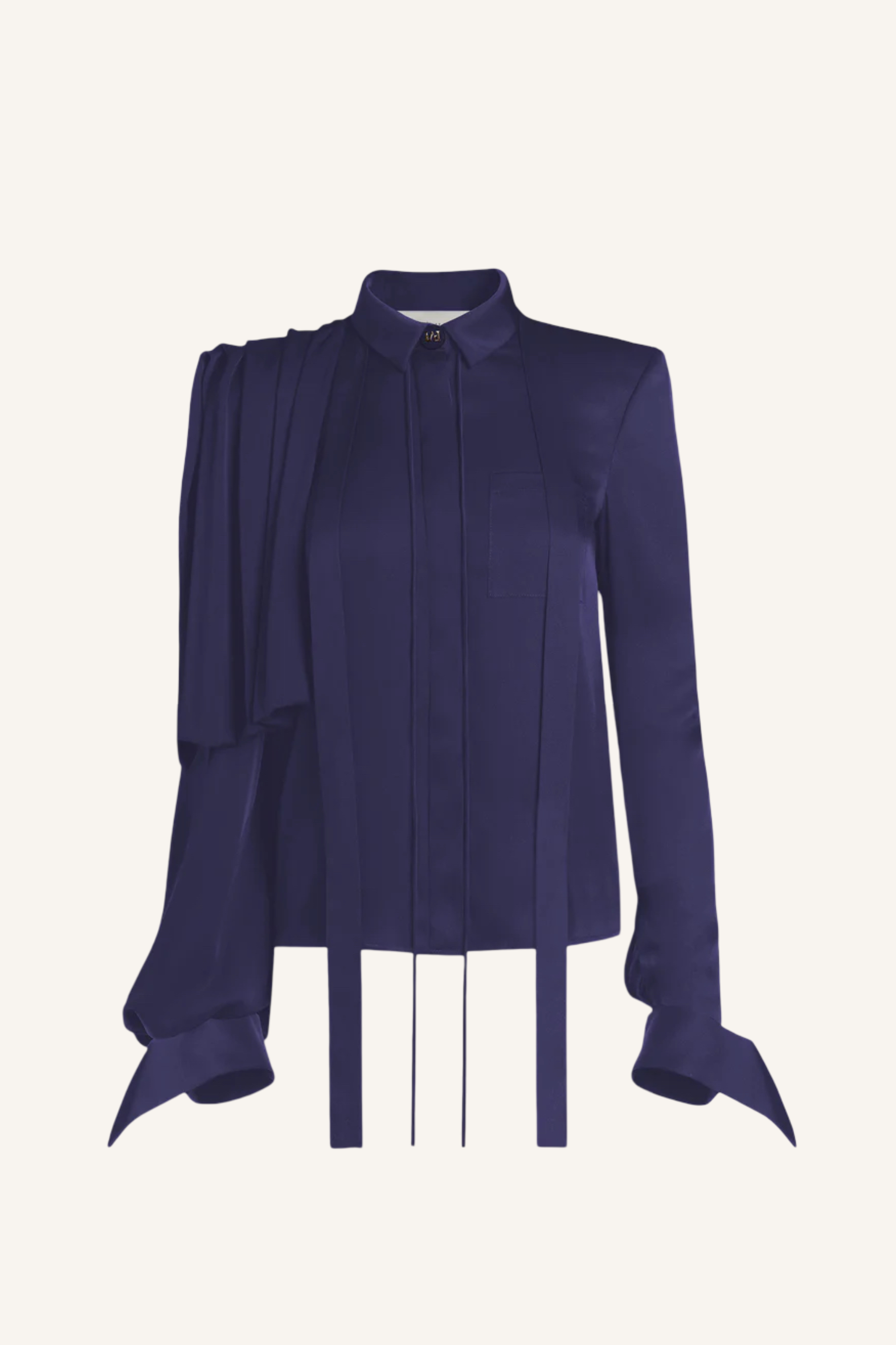 Draped Shoulder Tie Neck Shirt