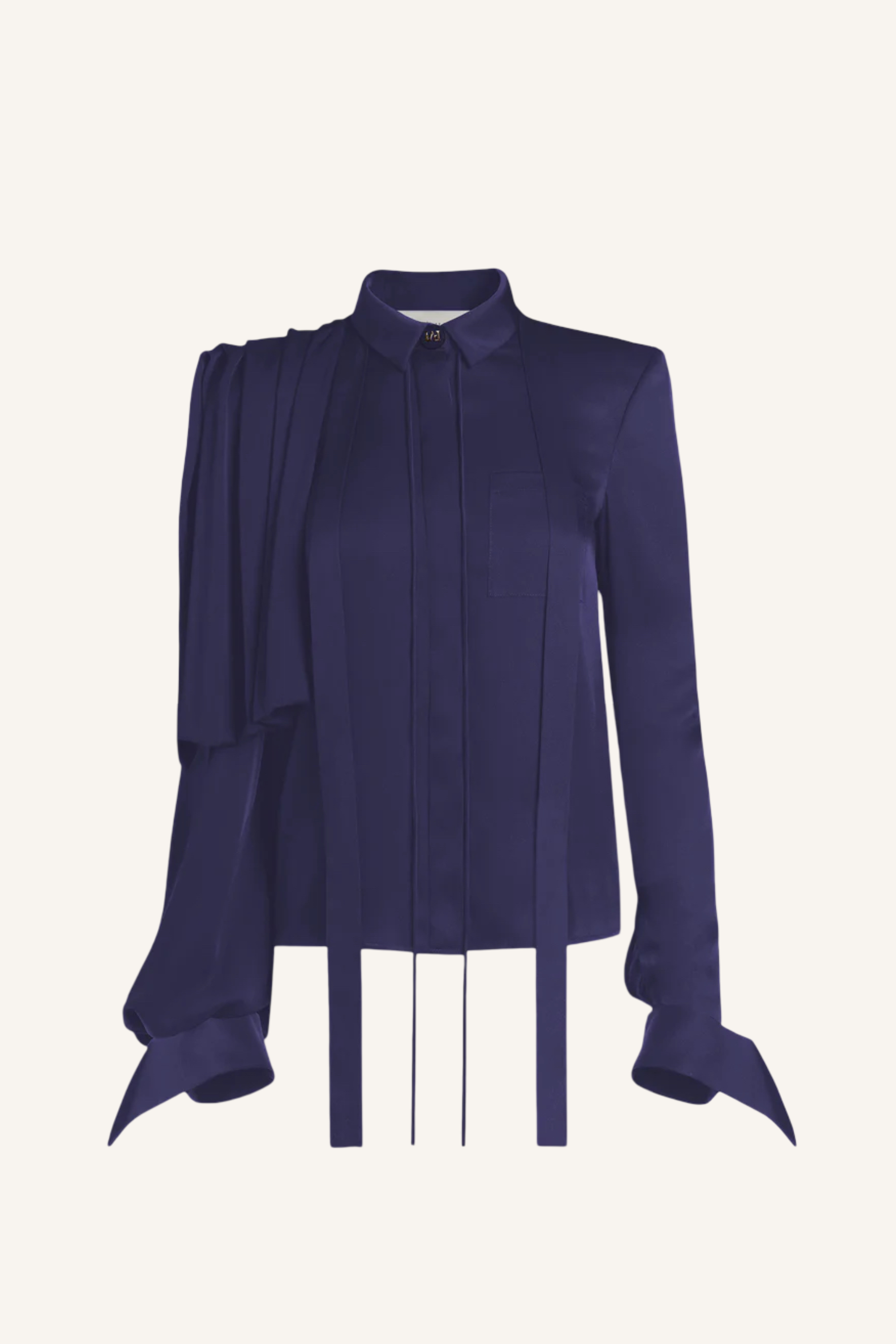 Draped Shoulder Tie-Neck Shirt