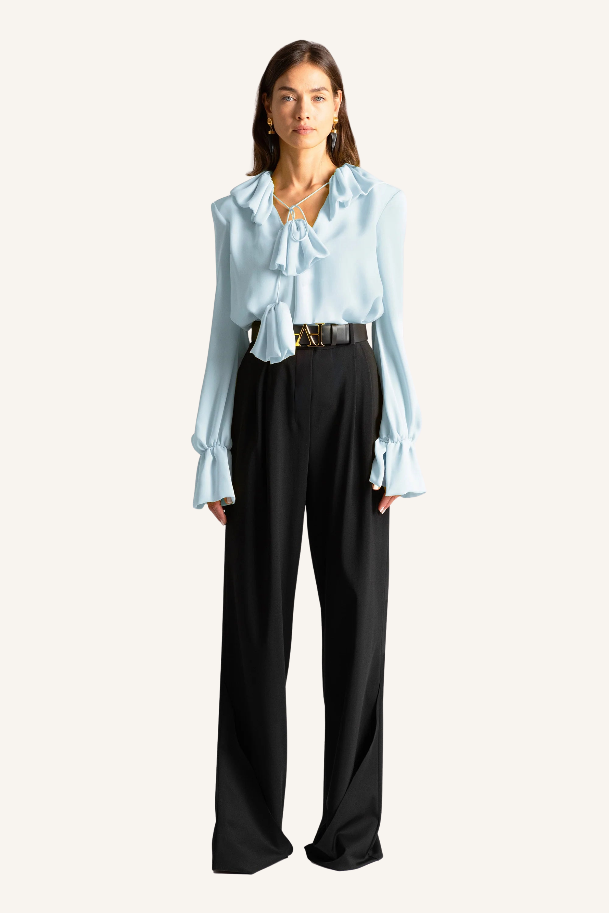 Ruffle Tie-Neck Blouse