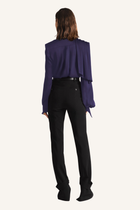 Draped Shoulder Tie-Neck Shirt