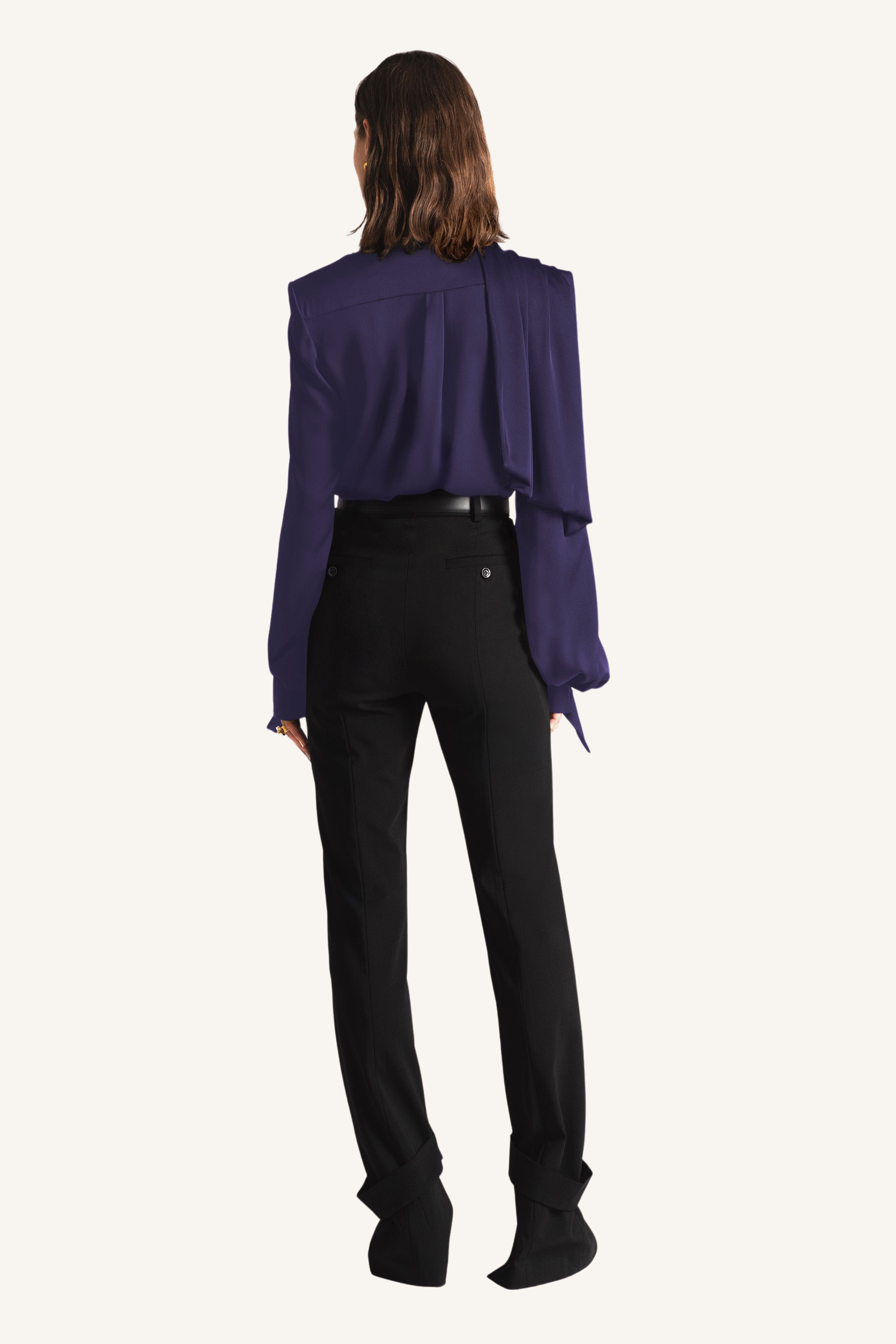 Draped Shoulder Tie-Neck Shirt