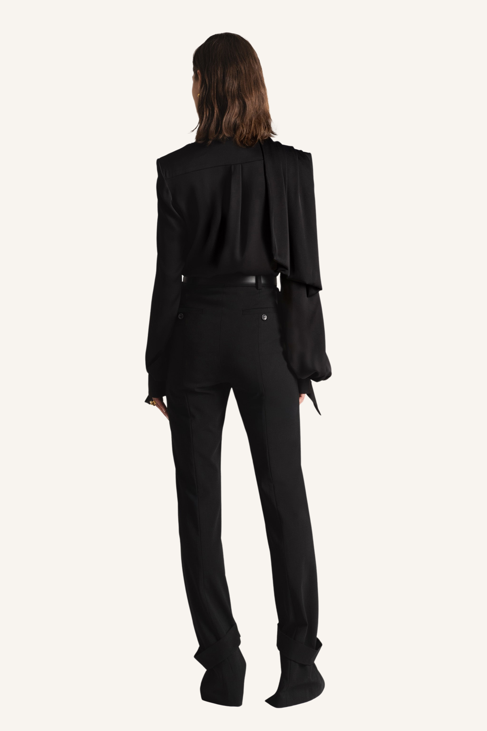 Draped Shoulder Tie-Neck Shirt