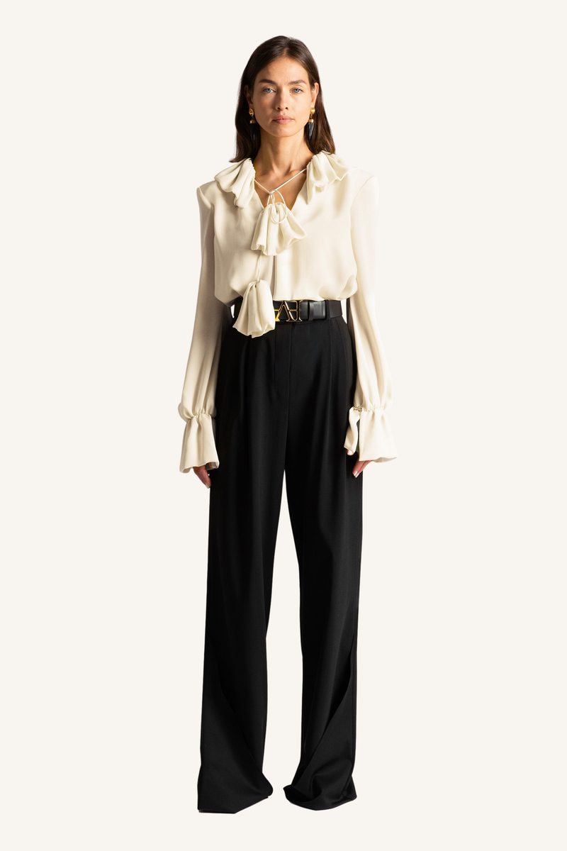 Ruffle Tie-Neck Blouse