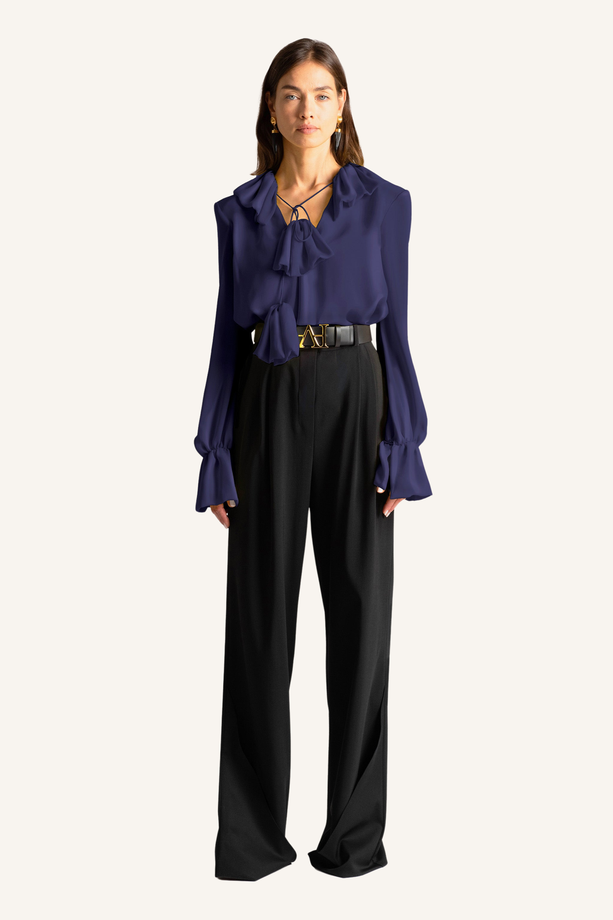 Ruffle Tie-Neck Blouse