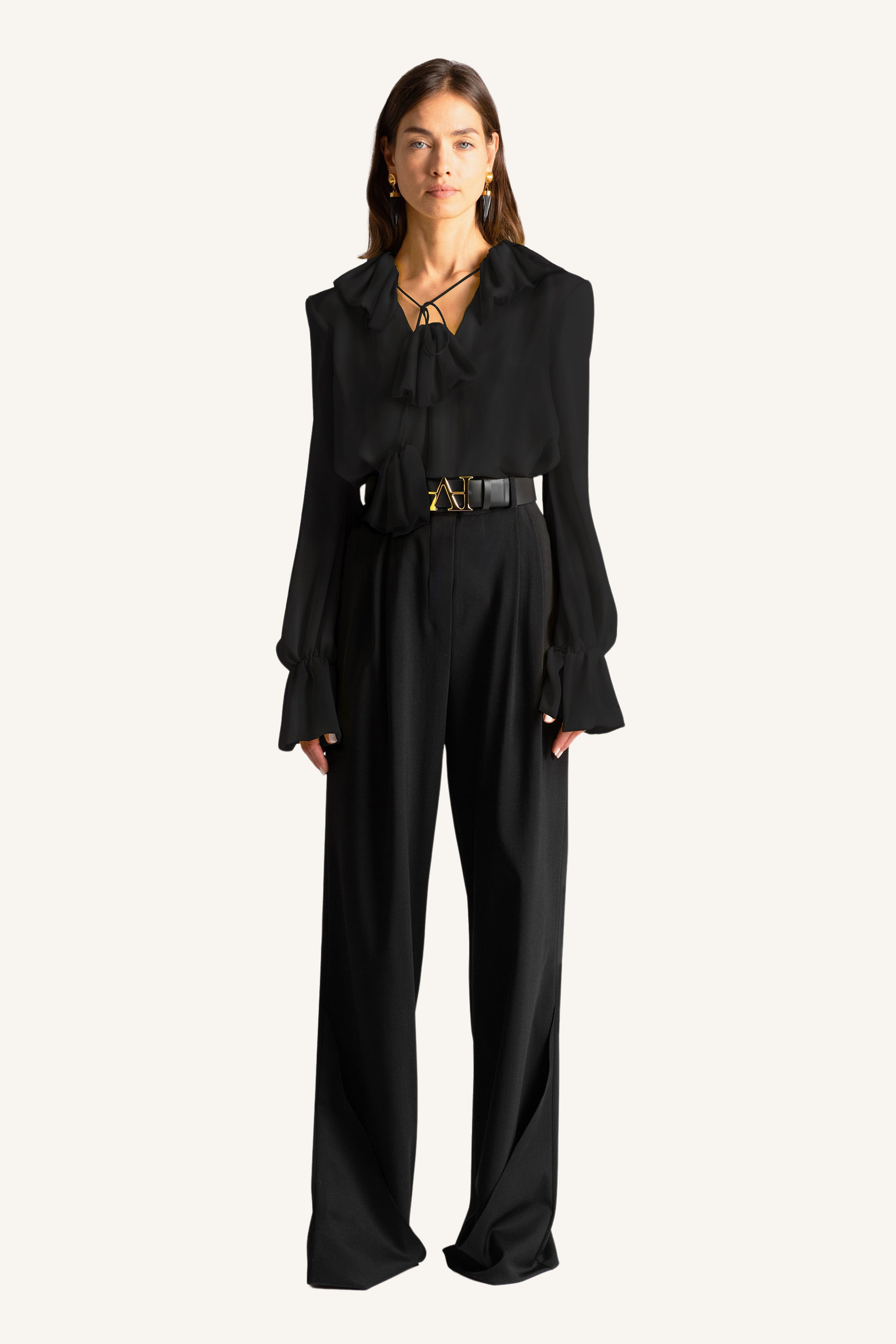 Ruffle Tie-Neck Blouse